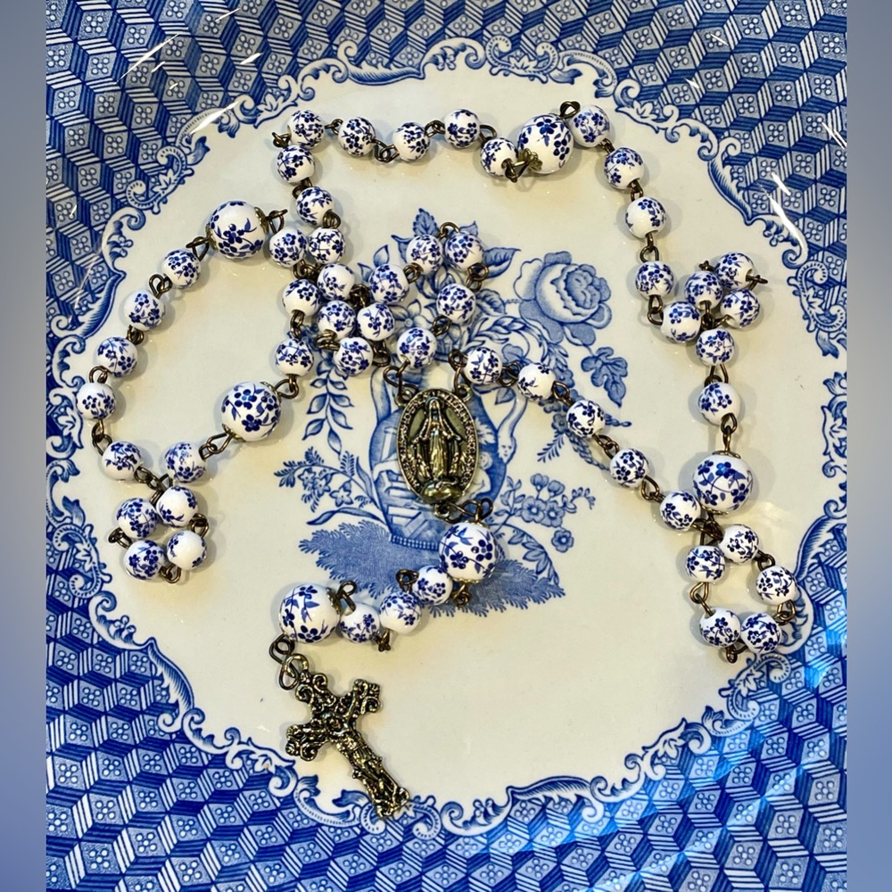 Floral Beaded Rosary with Gold Accents Heirloom Handmade One of a kind
